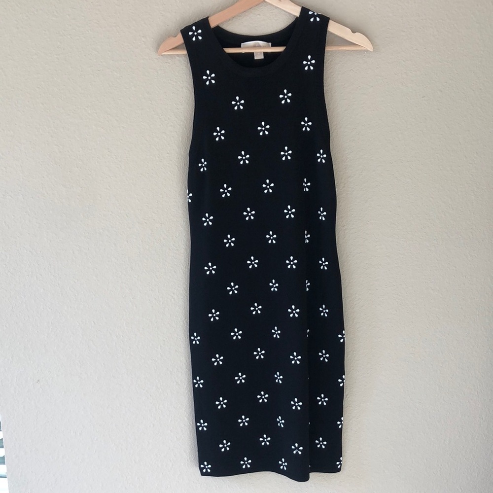 Michael Kors Black Knit Midi Dress Flower Embellished Size M